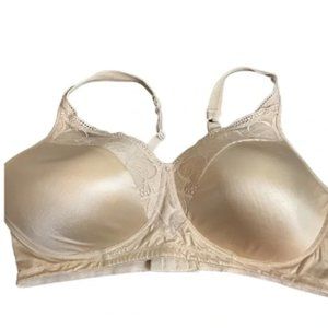 champagne beige lace accent brassiere bra 40 D wireless Rhinestone